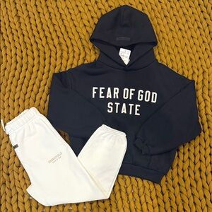 Fear of God Black Hoodie with White Joggers